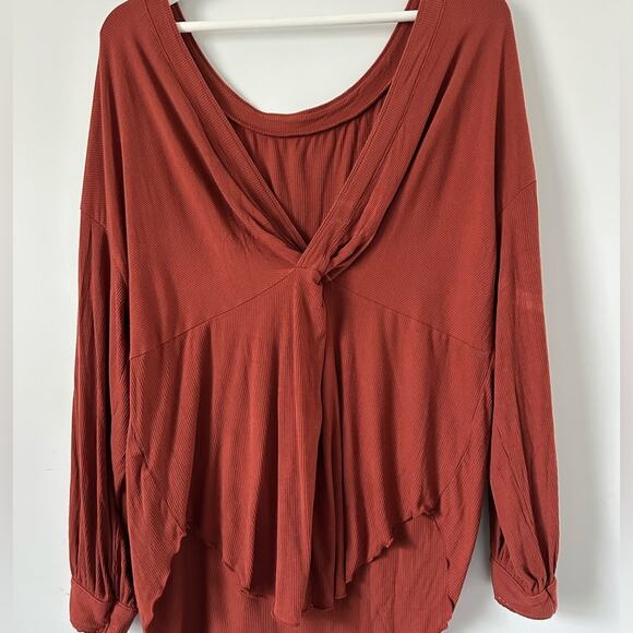 Free People Shimmy Shake Brown Ribbed Long Sleeve Top  size XS - Picture 7 of 11